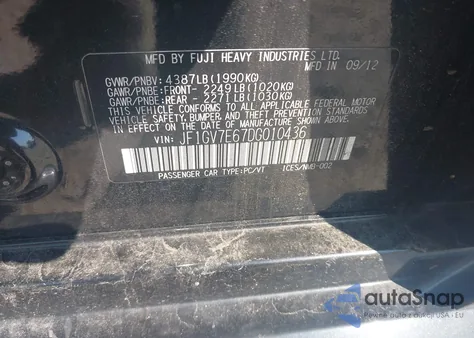 2013 Subaru Impreza Wrx z USA, uszkodzony, nr VIN JF1GV7E67DG010436